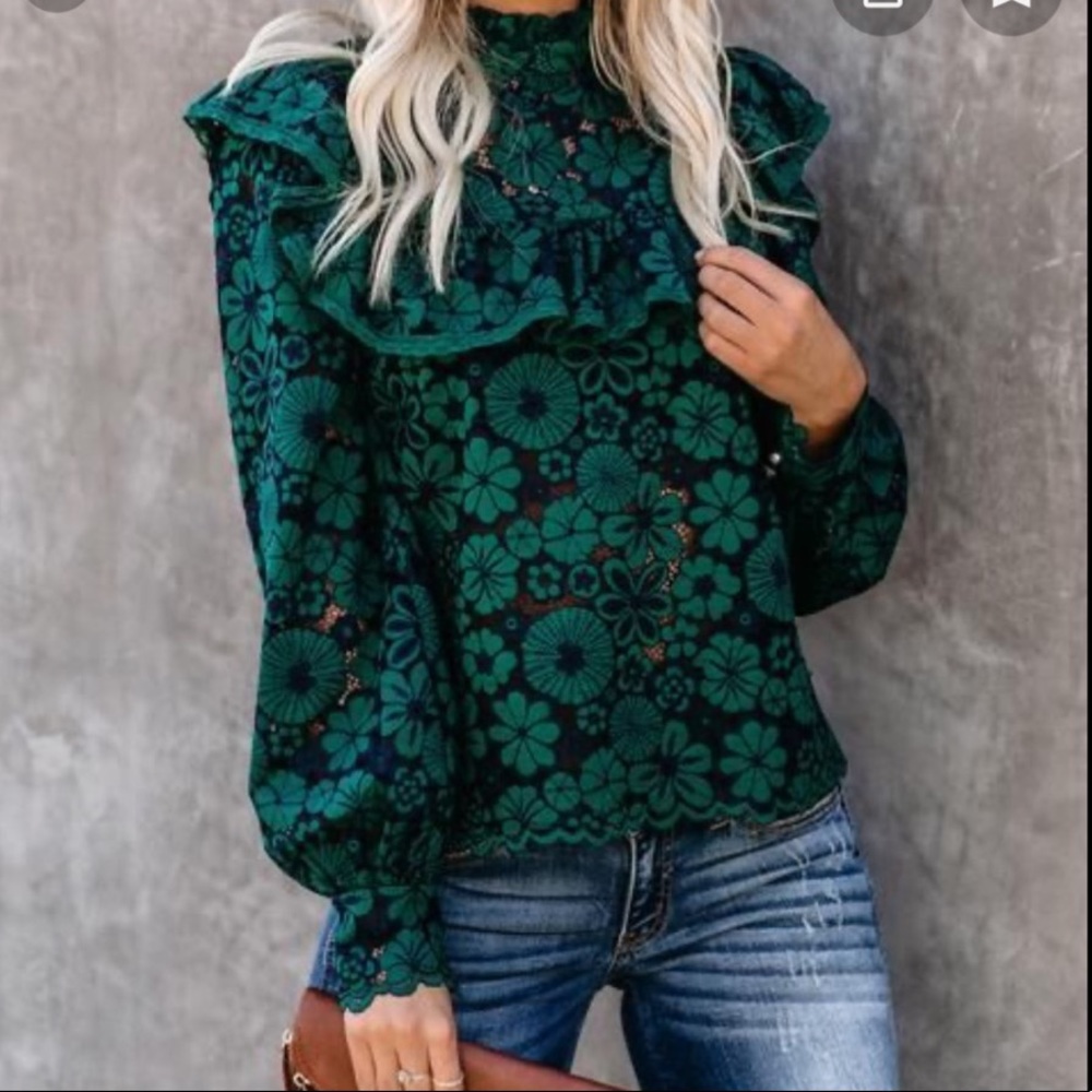 Vici Green Ruffle Lace Shirt